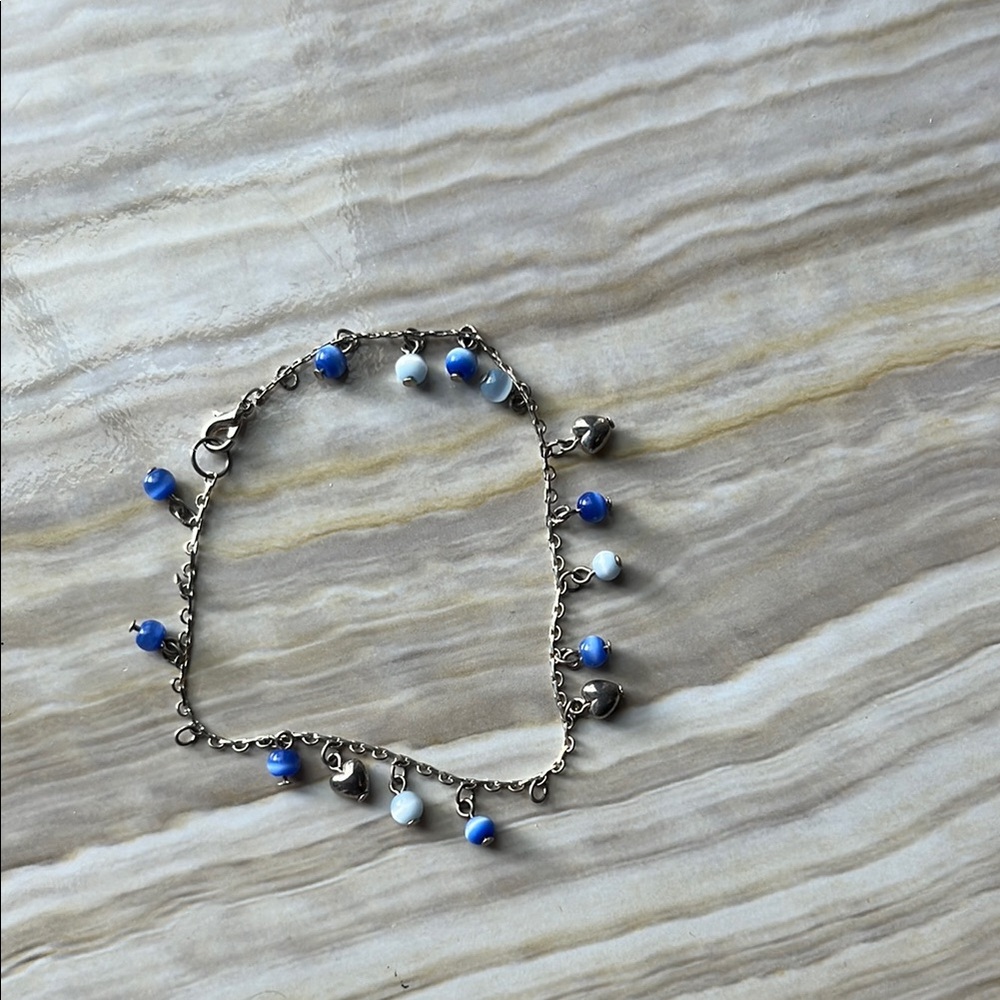 Blue and White Beaded Bracelet